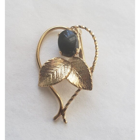 Pin Brooch Gold-toned Heart And Black Stone Costume Jewelry Unbranded Vintage - Picture 1 of 5